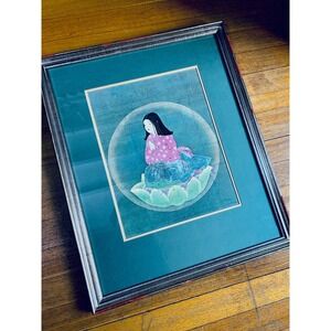 Japanese Chigo Daishi As A Child Framed Print 23" Buddhist Lotus Artwork 23in